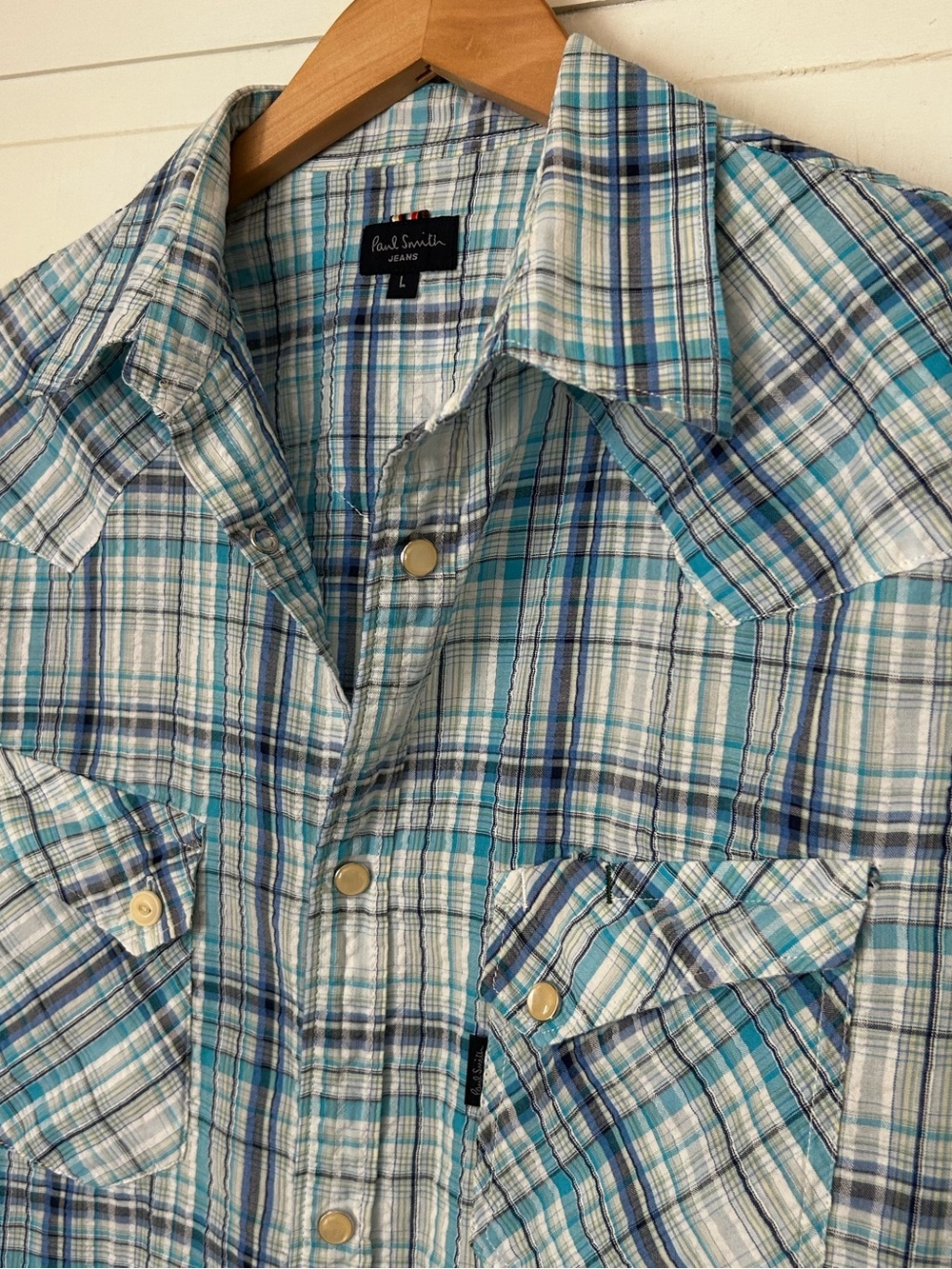 Paul Smith Jeans Mens Size L Long Sleeve Pearl Snap Button Down Plaid Shirt - Picture 4 of 16